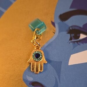 Gold Hamsa Hand Charm with Blue Accents Dust Plug Charm USB C